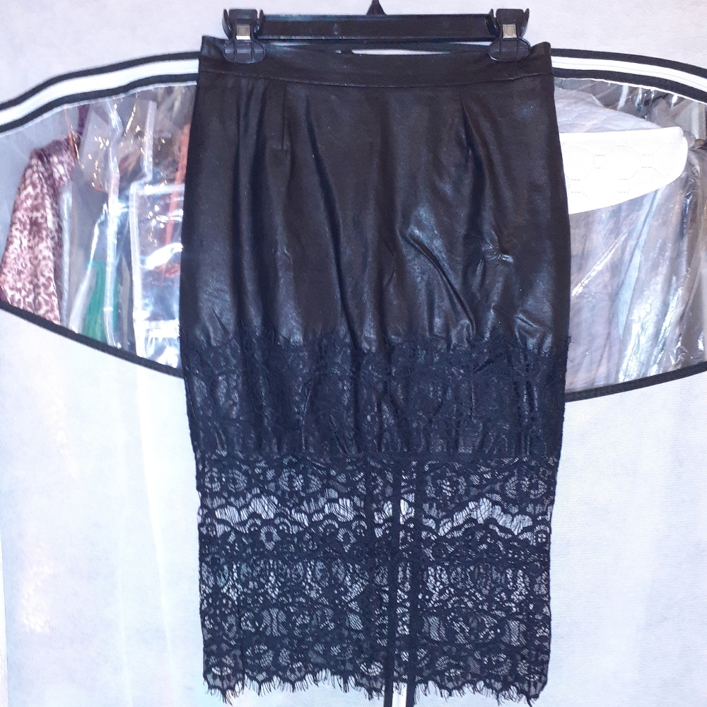 Vegan Leather and Lace Midi Skirt